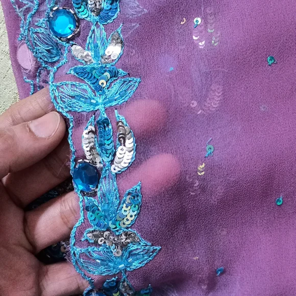 Purple n Turquoise blue Dupatta - Picture 6 of 7